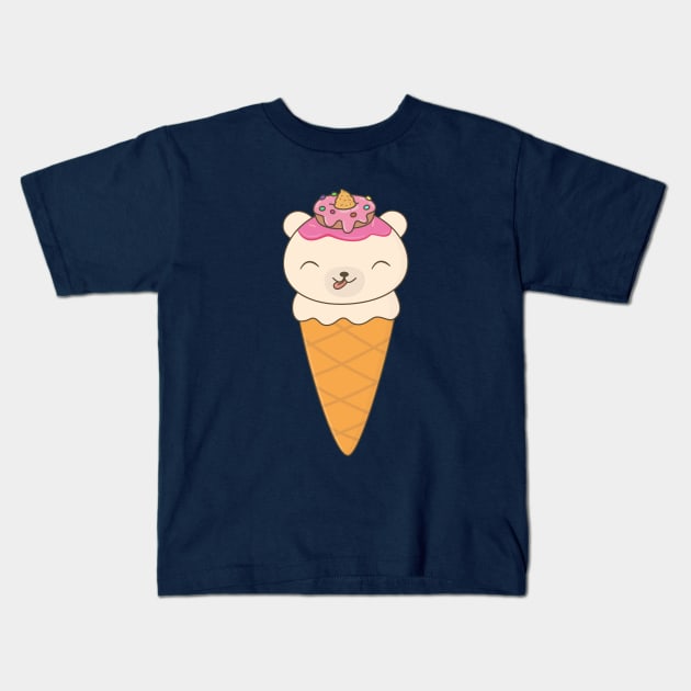 Kawaii Cute Bear Ice Cream Cone T-Shirt Kids T-Shirt by happinessinatee